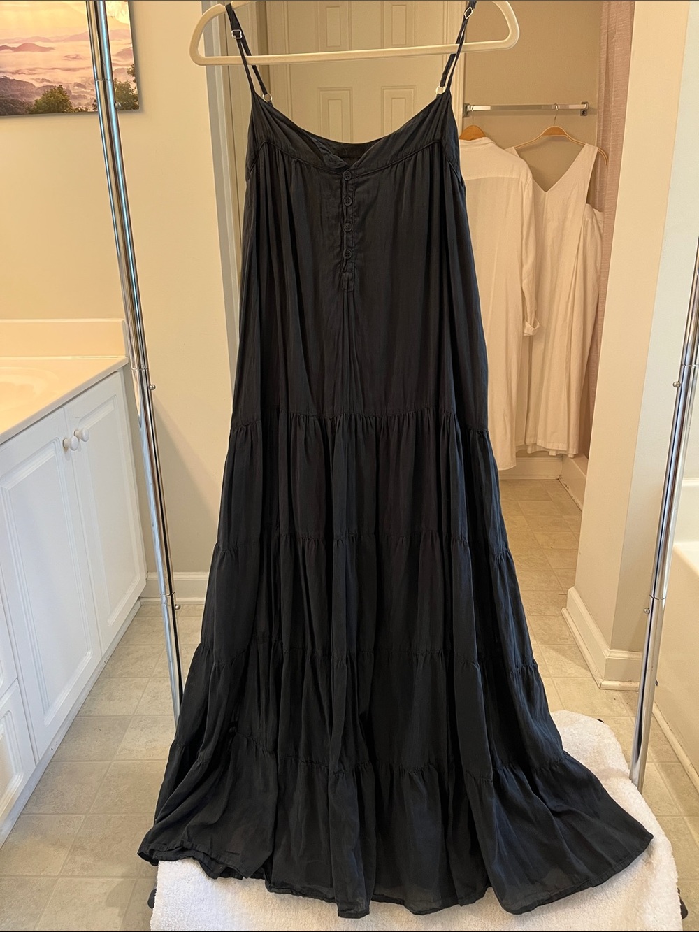 Black Cotton Silk Tiered Maxi Dress - CP Shades